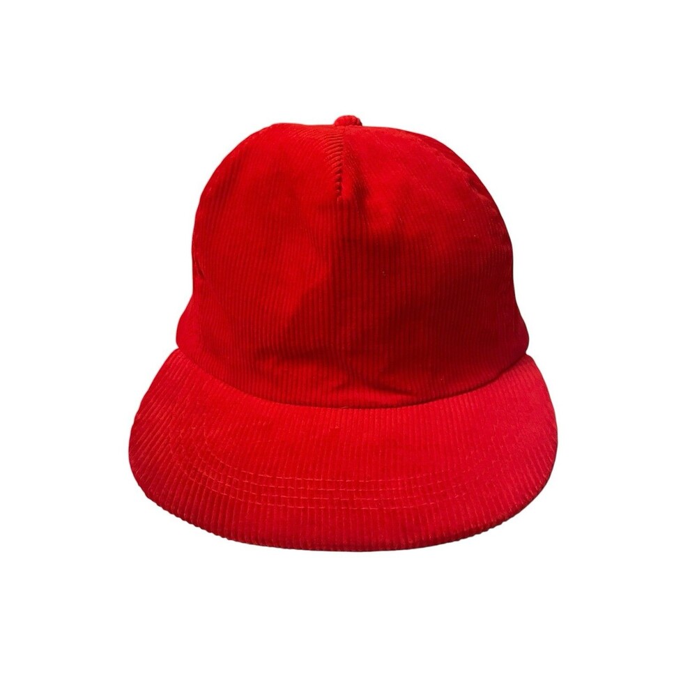 Vintage 80s 90s Red Corduroy Blank Snapback Adult Hat Cap One Size Workwear